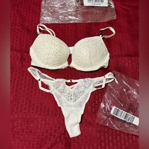 Victoria's Secret Cream Lace Bra and Panty Set.